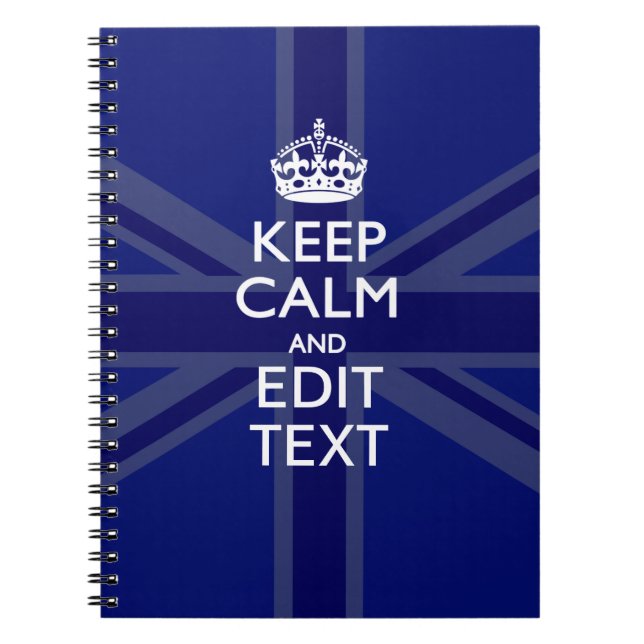 Midnight Blue Keep Calm Have Your Text Union Jack Spiral Notebook (Front)