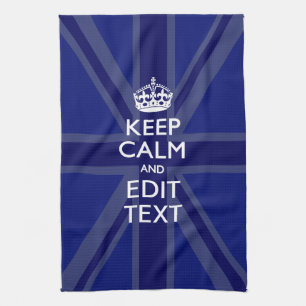 Midnight Blue Keep Calm Have Your Text Union Jack Tea Towel
