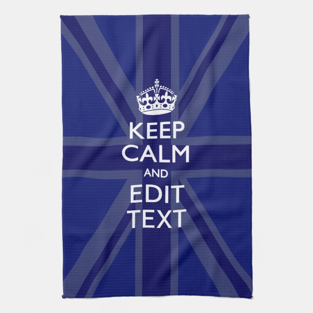 Midnight Blue Keep Calm Have Your Text Union Jack Tea Towel (Vertical)