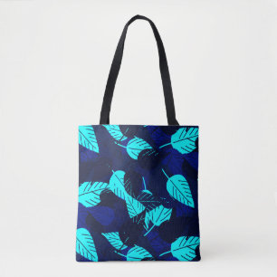 Midnight Blue Layered Leaves Tote Bag