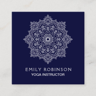Midnight Blue Mandala Yoga Instructor Square Business Card
