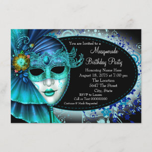 Midnight Blue Masquerade Party Invitation