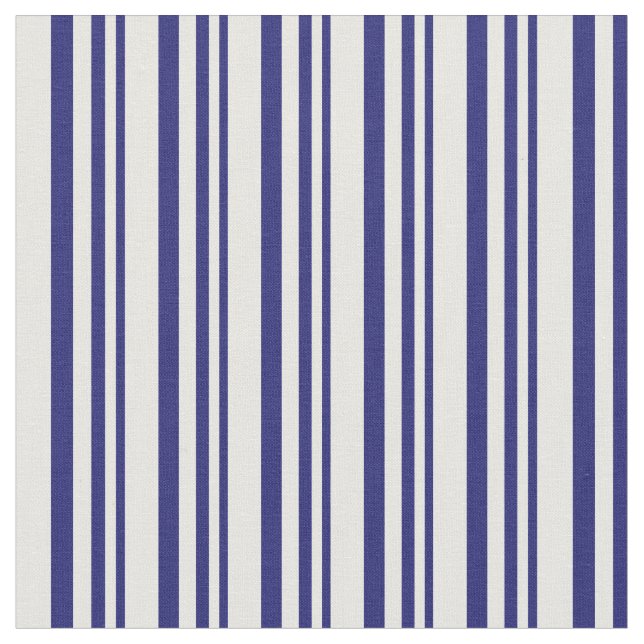 Midnight Blue & Mint Cream Coloured Lines Fabric (Close Up)