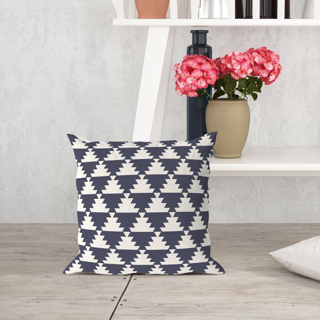 Midnight Blue Modern Aztec Geometric Pattern Cushion (Creator Uploaded)