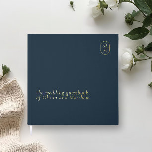 Midnight Blue    Modern Floral Foil Wedding  Guest Book