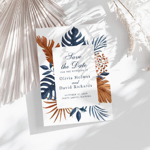 Midnight Blue Monstera Save the Date Card