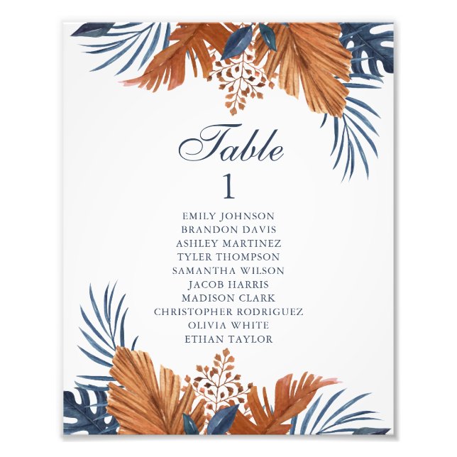 Midnight Blue Monstera Seating Chart Print (Front)