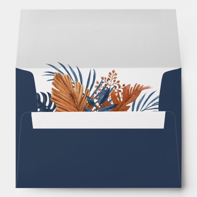Midnight Blue Monstera Wedding Envelope (Back (Bottom))
