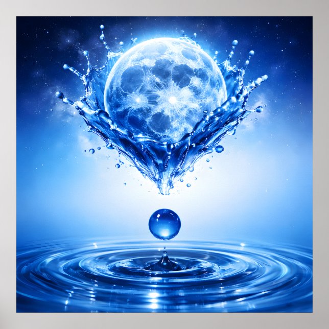 Midnight Blue Moon Liquid Splash Poster (Front)