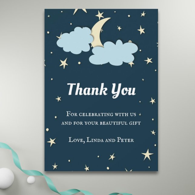 Midnight Blue Moon & Stars Elegant Thank You Card (Midnight blue over the moon baby shower thank you card)