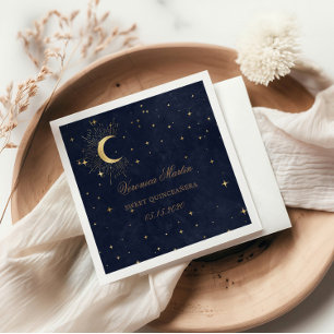 Midnight Blue Moon Stars Quinceanera Napkin