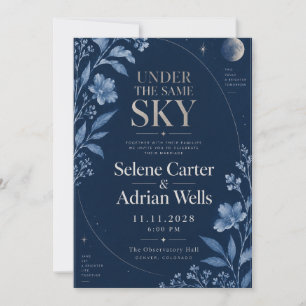 Midnight Blue Moonlit Floral Wedding Invitation