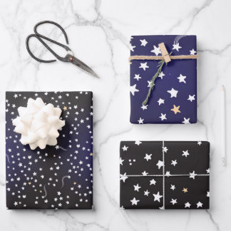 Midnight Blue Night Sky, Shooting Stars, Galaxy Wrapping Paper Sheet