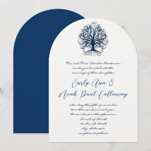 Midnight Blue Opulence Swirl Tree Wedding  Invitation