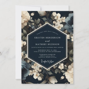 Midnight Blue Opulent Winter Wedding Invitation