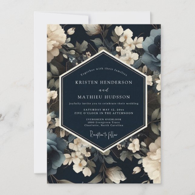 Midnight Blue Opulent Winter Wedding Invitation (Front)