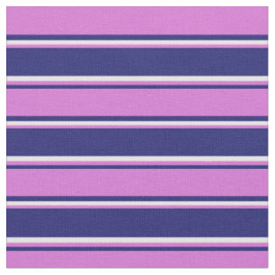 Midnight Blue, Orchid & White Striped Pattern Fabric