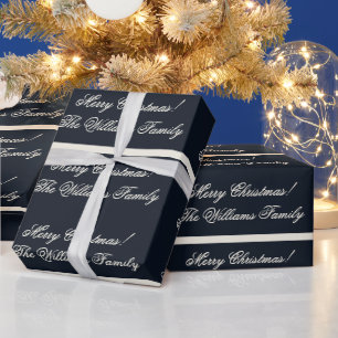 Midnight Blue Pearl White Custom Merry Christmas Wrapping Paper