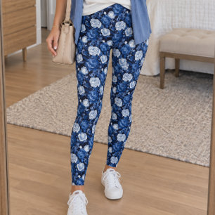 Midnight Blue Peonies Leggings