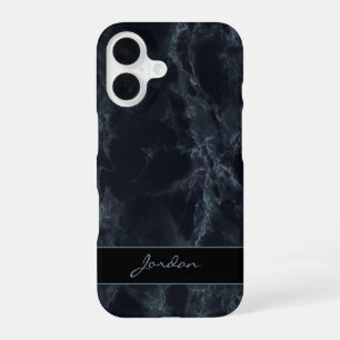 Midnight Blue Polished Marble Stone with Name iPhone 16 Case