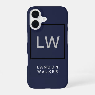 Midnight blue professional simple modern monogram iPhone 16 case