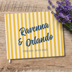 Midnight Blue Retro Muted Peach Stripe Wedding Guest Book