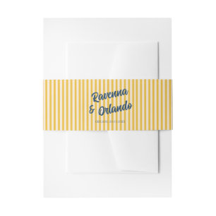 Midnight Blue Retro Muted Peach Stripe Wedding Invitation Belly Band