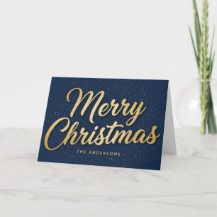 Midnight Blue Retro Script Merry Christmas Holiday Card