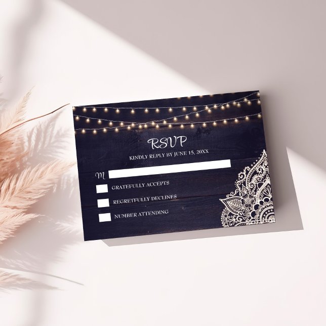 Midnight Blue Rustic Elegance RSVP Card (Midnight Blue Rustic Elegance RSVP Card on a sunny table.)