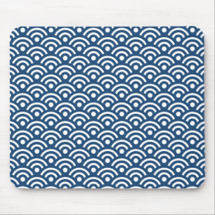 Midnight Blue Seigaiha Pattern Mousepad