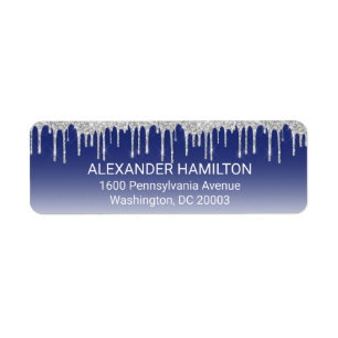 Midnight Blue Silver Glitter Drip Return Address