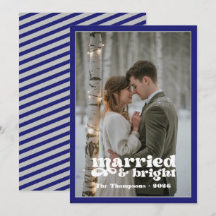 Midnight Blue & Silver Newlyweds Christmas Holiday Card