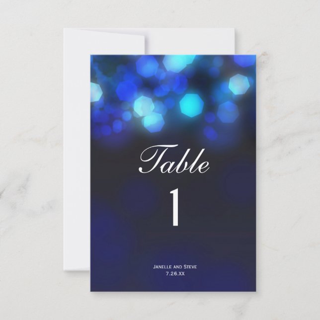 Midnight Blue Sky Bokeh Wedding Table Numbers Card (Front)