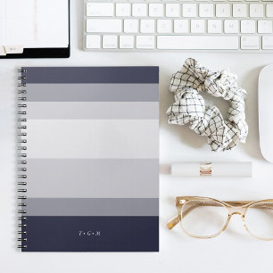 Midnight Blue & Smoke Gray Colorblock Monogram Notebook