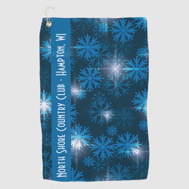 Midnight Blue Snowflake Pattern Custom Golf Towel (Front)