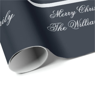 Midnight Blue Sparkling Silver Custom Christmas Wrapping Paper