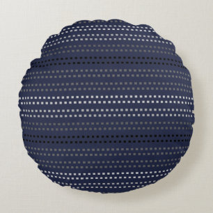 Midnight Blue Square Striped Pattern Round Cushion