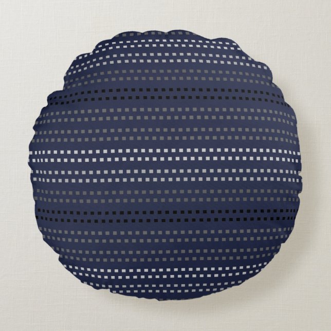 Midnight Blue Square Striped Pattern Round Cushion (Front)