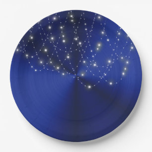 Midnight Blue Starlight Cascade Paper Plate
