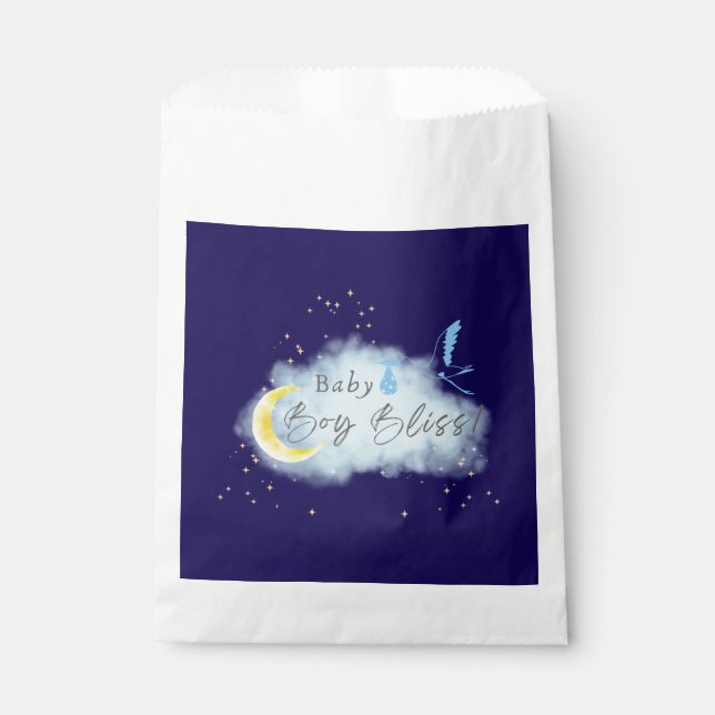 Midnight Blue Starlit Baby Boy Bliss Stork  Favour Bags (Front)