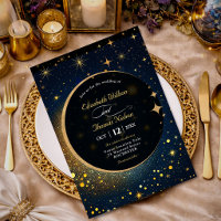 Midnight Blue Stars Moon celestial Halo wedding