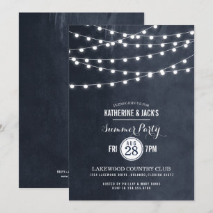 Midnight Blue String Lights Summer Party Invite