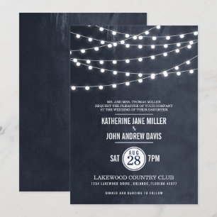 Midnight Blue String Lights Wedding Invitation