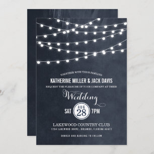Midnight Blue String Lights Wedding Invitation