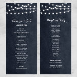 Midnight Blue String Lights Wedding Program Programme<br><div class="desc">Chic modern summer wedding ceremony program template with simple elegant glowing string lights hanging across the top on a printed faux watercolor texture background. A simple and stylish preppy design, perfect for summer! Click the CUSTOMIZE IT button to customise text and fonts, move text around and create your own unique...</div>