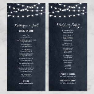 Midnight Blue String Lights Wedding Program Programme