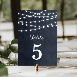 Midnight Blue String Lights Wedding Table Numbers