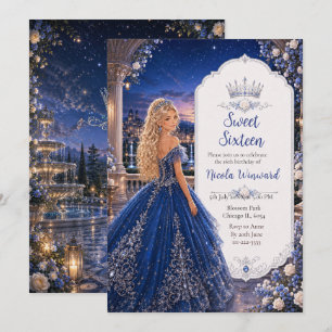 Midnight Blue Sweet 16 Princess Ball Invitation