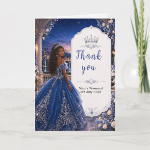 Midnight Blue Sweet 16 Princess Garden Thank You Card