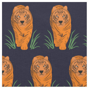 Midnight Blue Tigers prowling in the Grass Fabric
